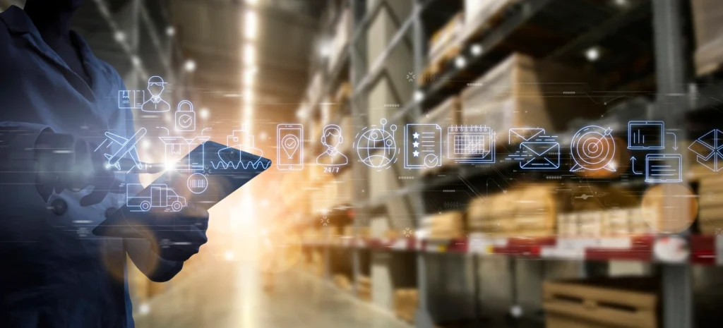 person using WMS technology in a warehouse
